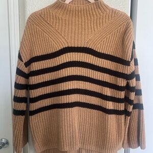 Old Navy Tan and Black Striped Turtleneck Sweater